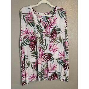 Catherines 4X Tropical Palm Print Rayon Sleeveless Blouse Boho Resort‎ Top